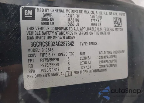 2010 Chevrolet Silverado 1500 Lt from USA, damaged, VIN 3GCRCSE02AG287342